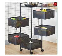 3-5 Tier Rolling Fruit Basket with Wheels Easy Moving Round Layered Floor-to-Ceiling Multi-Layer Household Rotating Storage Rack(Five Layers)