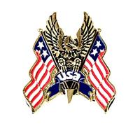 3.5" X 2.75" inch Eagle USA Flag Metal Gold Red White Blue Mini Medallion Harley Sportster Sissy Bar Backrest Davidson Bobber Chopper Emblem Logo Stick On 3M Decal Sticker Badge Dyna Biker Motorcycle