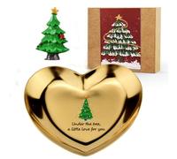 3.5" x 3.6" Small Golden Heart-Shaped Christmas Jewelry Dish with “Under the Tree, a Little Love for You”, Cute Christmas Gift for Women, Mom, Wife, Girlfriend, Sister, Her, Stocking Stuffer