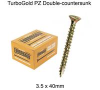 (3.5 x 40mm) 100 Pieces TurboGold Pozi Double Countersunk Multipurpose Premium Wood Screws