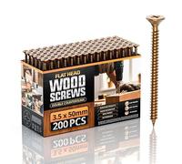 Multi Purpose Flat Head Wood Screws,3.5 x 50mm 200pcs, Zinc Galvanized Single Thread Wood Screws Kit, Self Tapping Assortment Ideal for Diy,Furniture Fix, and Repairs