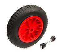 3.50-8 Plastic Wheel Pneumatic Tyre & Axle Set 14 Inch Red 1" Bore Wheelbarrow Barrow Cart 3.50 - 8