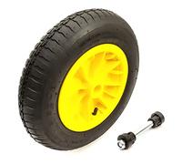 3.50-8 Plastic Wheel Pneumatic Tyre & Axle Set 14 Inch Yellow Wheelbarrow Barrow Cart 3.50 - 8