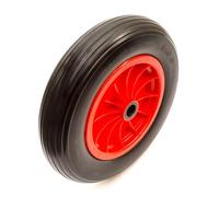 3.50-8 PU Puncture Proof 14" Solid Tyre & Wheel Red With Roller Bearings 1"/ 25.4mm Bore Bearings 75mm Hub Wheelbarrow 3.50x8 350-8 350x8 4.00-8