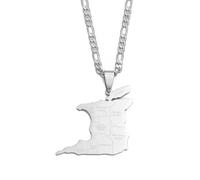 (3.5cm Big) Trinidad & Tobago Map City Name Pendant Necklace For Women Men Trendy Ethnic Jewelry For Women Men(Silver Color,60cm)