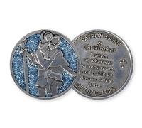 3.5cm Blue Glitter Pewter St Saint Christopher Patron Travelers Pocket Token