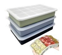 3.5cm Large Ice Cube Trays Moulds 3 Pack with Lids Food Grade Silicone Reusable