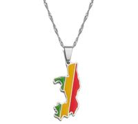 3.5CM Republic of the Congo Map Flag Pendant Necklaces Brazzaville Ethnic Ornament Jewelry(Silver Color,60cm)