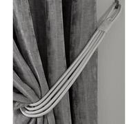Alan Symonds Charlotte Braided Rope Curtain Tie Back, Satin Woven Wooden Balls With Integral Looped Ends For Fixing to Wall Hooks - (Single) 70cm Silver