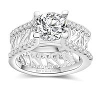3.5ct Moissanite Round Moissanite Style D Vvs1 Simulated Diamond Wedding Ring 18K White Gold 925 Sterling Silver Halo Bridal Ring Set Anniversary Promise Wedding Ring, Sterling Silver, Moissanite