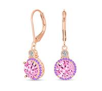 3.5CTW Round Cubic Zirconia Solitaire Pink CZ Drop Dangle Leverback Earrings For Women Rose Gold Plated Brass