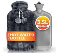 3.5L Extra Large Hot Water Bottle - Grey Faux Fur Covered Hot Water Bottle for Pain Relief, Hand and Foot Warmer - Luxury, Soft and Washable Hot Water Bag for Hot and Cold Compress