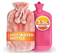 3.5L Extra Large Hot Water Bottle - Pink Faux Fur Covered Hot Water Bottle for Pain Relief, Hand and Foot Warmer - Luxury, Soft and Washable Hot Water Bag for Hot and Cold Compress