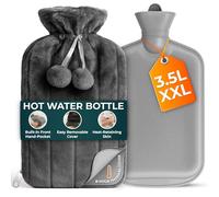 3.5L Extra Large Hot Water Bottle with Zipper & Hand Pocket - Large Hot Water Bottle with Grey Fur Cover for Pain Relief, Hand and Foot Warmer - Luxury, Soft and Washable