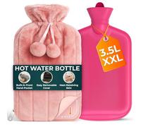 3.5L Extra Large Hot Water Bottle with Zipper & Hand Pocket - Large Hot Water Bottle with Pink Fur Cover for Pain Relief, Hand and Foot Warmer - Luxury, Soft and Washable