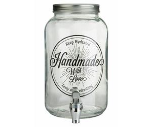 3.5L Handmade With Love Round Kitchen Water Glass Drinks Dispenser Party Jar Tap