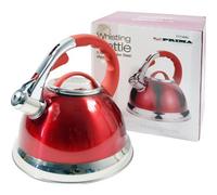 3.5L RED PRIMA STAINLESS STEEL WHISTLING KETTLE FOR GAS ELECTRIC HOBS NEW