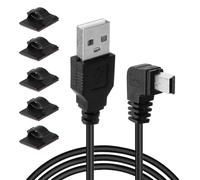 3.5M Extra Long Mini USB Cable, 90 Degree Right Angle USB 2.0 Male to Mini USB 5 Pin Male Cable With 5pcs Wiring Clips 5V 2A Data Sync Charge Cord for Nextbase Dash Cam GPS Navigator DVR Camera