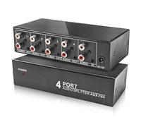 3.5mm Aux + RCA L/R Audio Splitter 1 in 4 out, BolAAzuL 4-Way Stereo Audio Distributor Box 4-Channel Stereo RCA Splitter 1x4 for DVD Player, Game Console, Headphones, Speaker - w/Power