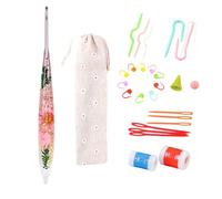 3.5mm Crochet Hooks, Aluminium Crochet Hook with Resin Transparent Bling Dried Flowers Handle, Ergonomic Crochet Hooks for Arthritic Hands, Beginners & Professional Christmas New Year's Crochet Kit