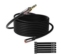 3.5mm Extension Cable 150 Feet, Long Male to Female Auxiliary Audio Stereo Cable, Headphone Extension Cord, Hi-Fi Sound, Gold Plated Connectors, OFC Core, Black Cable (with 5 pcs Cable Ties)