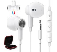 3.5mm Headphones Wired Earbuds for Samsung A12 A13 A52 Moto G Pure, Noise Cancelling Headphone with Microphone Macnetic Semi in Ear Earphone for iPhone 6 6S iPad Pixel 4a 3a White