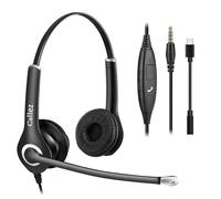 3.5mm Jack Laptop Headset with Microphone Noise Cancelling, Wired USB-C Headphones for PC Computer iPhone Samsung Mobile Phone Mac Tablet Teams Zoom Office Business Home Work, In-line Controls