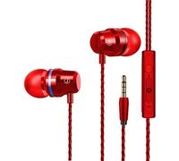 3.5mm Noise Canceling Headphone Wired Headphones Bass Hifi Wired Earphone Earbuds Stereo Mic Earphone with Wire,Earphones Noodles Headsets Sport Earbuds In-line Control For Phones(Red)