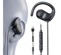 3.5mm Wired Earbuds USB Wired Headphones | Open Ear Headphones with Mic | Running Earbuds with Rotatable Earhook & Volume Control | Corded Plug-in for Traditional Phones, PC, Car AUX, Nintendo Switch