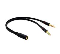3.5mm Y Splitter 2 Jack Male to 1 Female Headphone Microphone,black | Golden-plated connectors,flat durable cord,supports popular audio devices,connects headset to PC,compatible