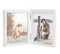 3.5x5 Double Picture Frame Wooden Hinged Photo Frame Definition Glass Stand Vertically on Desktop or Tabletop White