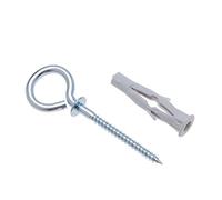 3.5x64mm Screw in Vine Eyes With M6 Wall plug, Ring Screws with Rawlplugs, Self Tapping Round Eye Srews with anchor, Eyebolts for Concrete, Drywall, Brick, Plaster, stone, Ceiling (Pack of 50)