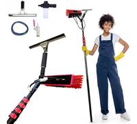 3.6-10.8 M Telescopic Brush with Water Connection,Telescopic Rod Window Cleaning,with Soap Dispenser and Window Wiper,Telescopic Washing Brush,Patio Canopy 55CM,7.2M