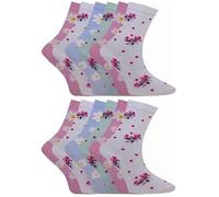 3/6/12 Pack Women Diabetic Non Elastic Socks, Loose Fitting Soft Cotton Rich Gentle Grip Wide Top Ladies Socks (UK, Numeric, 4, 8, Regular, Regular, 6, Design E)