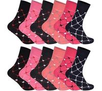 3/6/12 Pack Women Diabetic Non Elastic Socks, Loose Fitting Soft Cotton Rich Gentle Grip Wide Top Ladies Socks (UK, Numeric, 4, 8, Regular, Regular, 12, Design J)