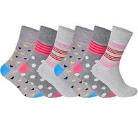 3/6/12 Pack Women Diabetic Non Elastic Socks, Loose Fitting Soft Cotton Rich Gentle Grip Wide Top Ladies Socks (UK, Numeric, 4, 8, Regular, Regular, 6, Design K)