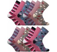 3/6/12 Pack Women Diabetic Non Elastic Socks, Loose Fitting Soft Cotton Rich Gentle Grip Wide Top Ladies Socks (UK, Numeric, 4, 8, Regular, Regular, 12, Design D)