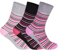 3/6/12 Pack Women Diabetic Non Elastic Socks, Loose Fitting Soft Cotton Rich Gentle Grip Wide Top Ladies Socks (UK, Numeric, 4, 8, Regular, Regular, 3, Design F)