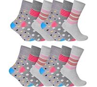 3/6/12 Pack Women Diabetic Non Elastic Socks, Loose Fitting Soft Cotton Rich Gentle Grip Wide Top Ladies Socks (UK, Numeric, 4, 8, Regular, Regular, 12, Design K)