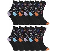 3/6/12 Pack Women Diabetic Non Elastic Socks, Loose Fitting Soft Cotton Rich Gentle Grip Wide Top Ladies Socks (UK, Numeric, 4, 8, Regular, Regular, 12, Pastel Floral)