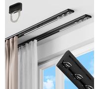 3 6 8 12 18 20 ft Single Curtain Tracks Ceiling Mount, Aluminum Ceiling Track for Curtains, Room Divider Curtain Rod Heavy-Duty Curtains Rails for Bedroom, Shower, RV, Window(Black,3ft/0.9m)