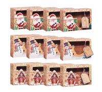 3/6/9/12pcs Christmas Cookie Box Clear Window Kraft Paper Candy Boxes Packaging Bag Party Favor New Year Navidad Decor(12pcs)