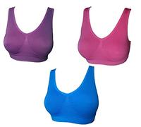 3 6 9 Pack Comfort Bra Women Girls Crop Top Seamless Sleep Yoga Bralette Stretch Bras Sports Vest Wireless Post Surgery Bra, 1 Hot Pink 1 Purple 1 Blue, L
