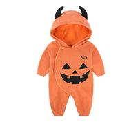 (3-6 Months) Halloween Creepy Pumpkin Little Devil Printed Hooded Button Romper Costume Jumpsuit For Newborn Baby Kids Girls Boys Clothes