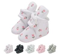 3-6 Months Newborn Unisex Baby Booties Infant Boys Girls Cozy Fleece Booties with Grippers Winter Slippers Socks Soft Sole Stay on Infant First Walker Crib Shoes Non Slip Winter Warm Boots White