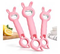 3/6-Pack 4-in-1 Bunny Bottle & Jar Openers, Multi-Function Kitchen Tool (Pink,3PCS)