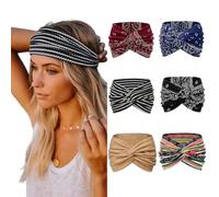 3/6 Packs Printed Cross Yoga Headband, Headbands for Women, Boho Style Wide Elastic Hair Band (6 Pcs, One Size)