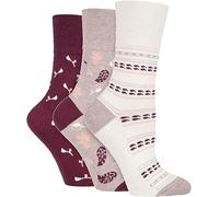 3 & 6 Pairs Ladies Women's Gentle Grip Socks with Honey Comb Top Breathable Comfortable Soft Cotton Calf Socks Size UK 4-8 (Design 7 (Pack of 6))