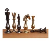 3.6” Regal Curve Series Brass Metal Luxury Chess Set - Pieces Only- Gold & Metallic Grey