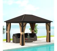 3.6 x 3Metre Metal Backyard Hardtop Gazebo with Screened Curtain Outsunny Brown One Size